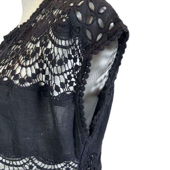Joie Sigrid Black Eyelet Blouse Cap Sleeve Lacy 100% Cotton Oversized XS - Picture 3 of 13